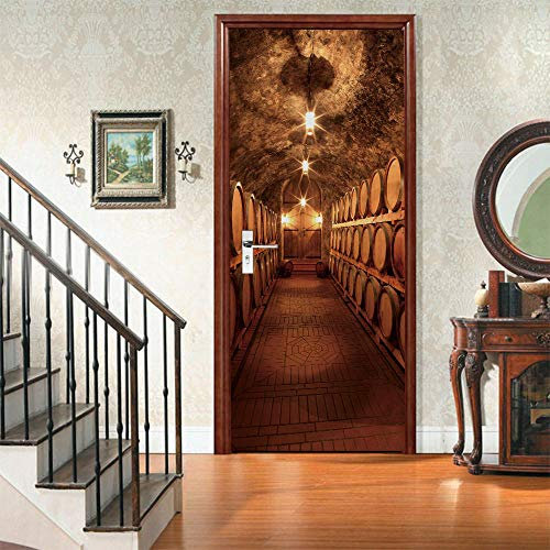 VIRANDA 3D Türaufkleber Selbstklebend Türtapete Weinkeller Türfolie Poster PVC Abnehmbar Wasserdichte TürPoster Stickers 77x200cm