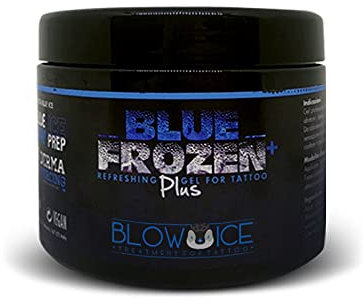 Blue Frozen Plus Gel Sfiammante da utilizzare durante e dopo il tatuaggio, Dalle proprietà altamente rinfrescanti, idratanti e lenitive. In abbinamento tradizionale vaselina.