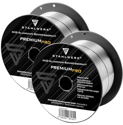 STAHLWERK MIG/MAG Aluminium Schweißdraht Ø 0,8 mm ER4043 (AlSi5) – 2 Stück je 0,45 kg D100-Spule, 16 mm Dorn, spritzarm, hochwertige Massivdrahtelektrode zum Schweißen von Aluminium mit Schutzgas