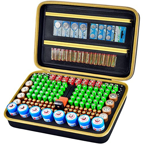 Boobowl Batterie Aufbewahrungsbox Tragetasche, Batteriebox Organizer Tasche mit Batterietester Hält bis zu 162 Batterien Varietätspackungen AA AAA AAAA C D 9 V 3 V Lithium (nur Box)