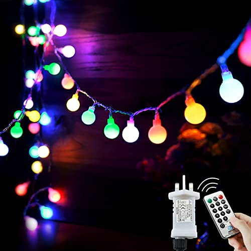 Augone Globe String Lights Waterproof, 15M/49Ft 120 LED Fairy Lights Plug in (Multi-Coloured, 120LED)