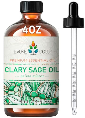 EVOKE OCCU Clary Sage Oil Essential Oil for Relaxation, Moisturize Skin, Air Freshening, Add to Spray and Diffuser - 4 FL Oz
