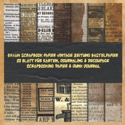 Braun scrapbook papier vintage zeitung bastelpapier 28 blatt für Karten, Journaling & Decoupage Scrapbooking Papier & Junk Journal