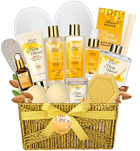 ArioseMonde - Bad och kropp presentpaket, lyxig spa presentkorg för hem, honung mandeldoft, badset, bortskämda gåvor