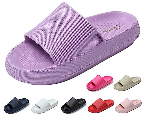 JOMIX Sommer Schlappen Damen Dicke Sohle Sandalen Einfarbige Slides Anti-Rutsch Badelatschen Badeschlappen Meer Pool Strand Schwimmen (Lila, 40 EU)