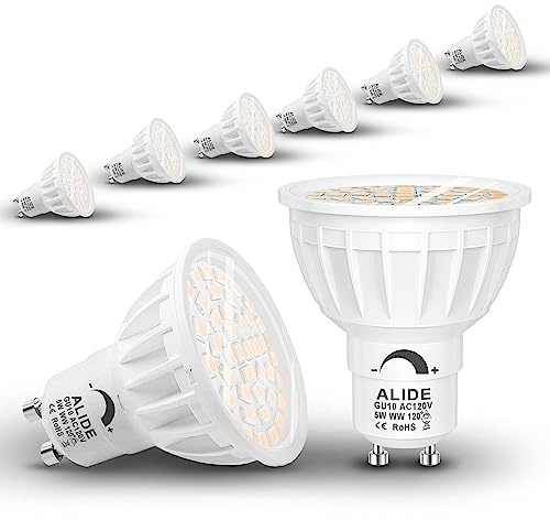 ALIDE GU10 Dimmable 5W LED Bulbs, Replace 50W Halogen, 2700K Warm White, AC120V Two Prong for Floodlight Track Recessed Accent Ceiling Lighting, Wide Angle 120 Degrees, 6 Pack
