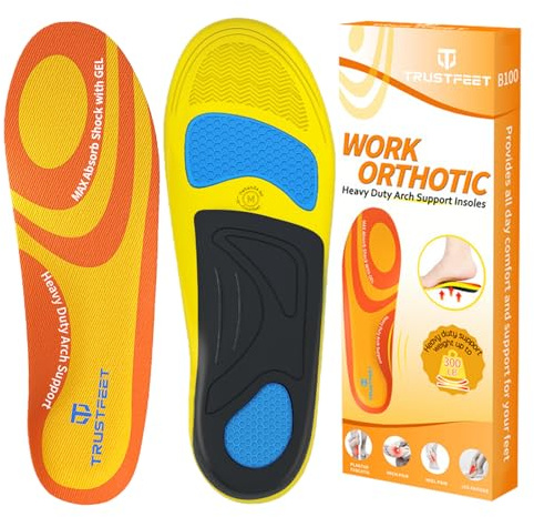 Trustfeet Plantillas Ortopédicas de Trabajo, Soportes de Arco Alto para Fascitis Plantar para Hombres y Mujeres, Plantillas Antifatiga para Botas de Trabajo para Estar de Pie Todo el Día-M