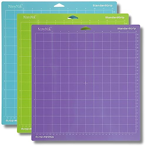 NimNik Cutting Mats for Vinyl - 3 Packs 12'' x (30.5 30.5 cm Standard Grip, Light Strong Grip) Sticky Non-Slip Durable Self Healing Mat Accessories, Green,purple (NMNK-VinylMat-Mix1212)