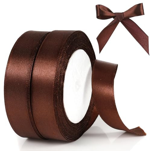 Opopark 22m X 20mm Satinband,2 Rollen Schleifenband zum Verpacken,Dekoration Bänder Geschenkband Stoffband Dekoband für Hochzeit,Geburtstag,Taufe und Geburtstag Geschenke(Braun)