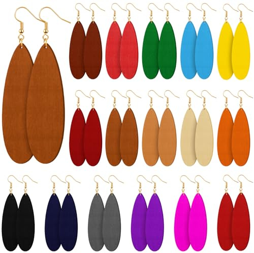 Ecally 16 Pairs Bohemian Wood Earrings Natural Wood Earrings African Jewelry Vintage Teardrop Dangle Eardrop for Women, Mothers Day Gift(Pure)