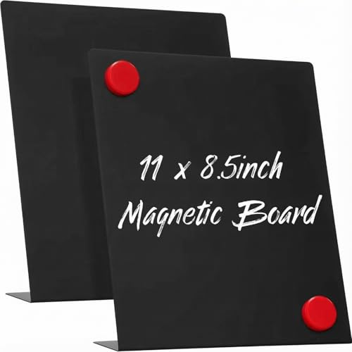 Fainne 2 Pcs Magnetic Bulletin Board with Easel Stand Mini Magnet Metal Tabletop Memo Display Board for Back to School Menu Table Office Supplies (Black,11 x 8.5 Inches)