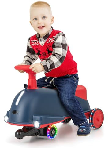 COSTWAY 2 in 1 Rutschauto und Elektroauto für Kinder, Kinderfahrzeug mit leuchtenden Rädern & Musik, Kinderauto mit Vorwärts- & Rückwärtsfunktion, Spielzeugauto für Kinder ab 3 Jahren, Blau