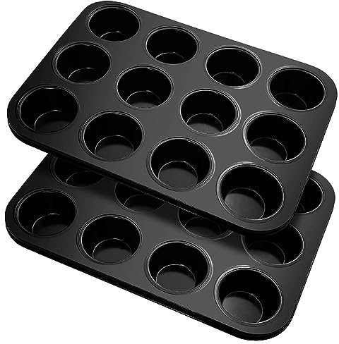 Kanylavy Bandeja para magdalenas de acero al carbono, paquete de 2 para 12 magdalenas, bandeja para magdalenas con revestimiento antiadherente