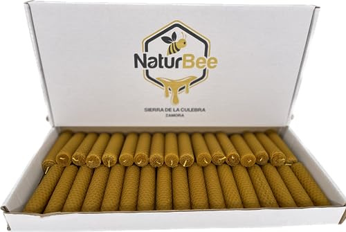 Vela de Miel de Abeja Natural. Velas de Cera de Abeja Pura (Pack de 70 velas 10 cm x 2,4 cm + 3 Palo Santo.) 100% Artesanal,Origen España, Sierra de La Culebra y Sanabria (Zamora) SIN PARAFINA