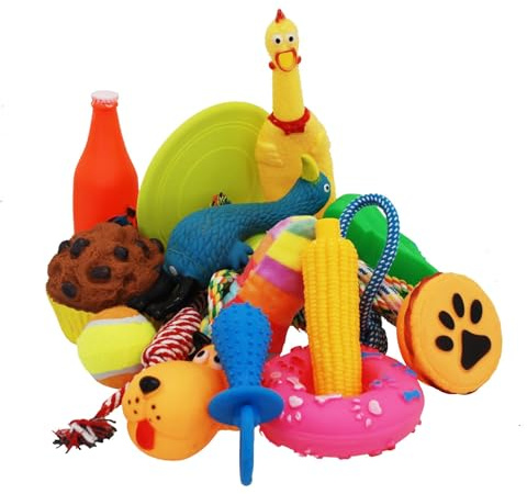 simpa 20PC Mixed Dog Toy Set: Assorted Colourful Selection of Squeaky, Tug & Fetch Dog Toys.