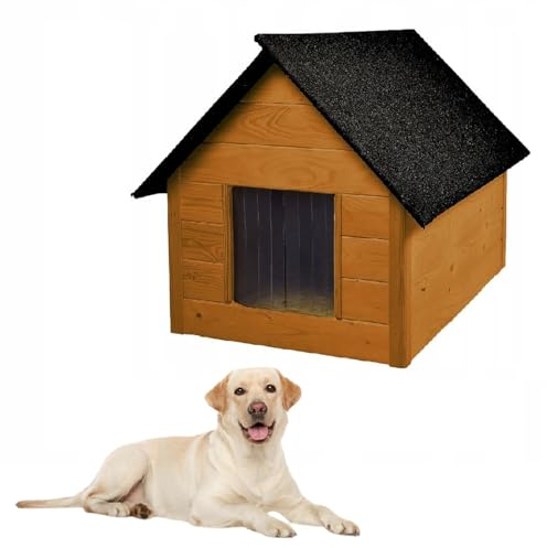 QLS Hundehütte aus Holz 101x69 cm Isoliert Naturholz Winterfest Outdoor (Nussbraun, 101x69 cm)
