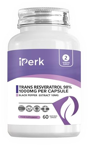 Trans Resveratrol 1000 mg (Per Capsule) 60 Vegan Capsules Non GMO Made in The UK in HACCP ACCREDITED Facilities