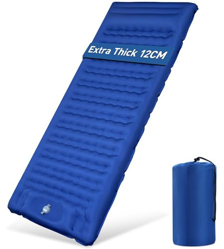 Isomatte Selbstaufblasend, 12CM Ultraleichte Aufblasbare Luftmatratze mit Campingkissen, Tragbare Kompakte Camping Isomatte für Camping, Wandern, Rucksackreisen und Wanderreisen(Marineblau)