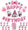 46PCS Hello-Kit Geburtstags Deko,Rosa Kindergeburtstag Dekoration, Geburtstags Deko Luftballons Cartoon Set, Folienballon Party Deko für Kinder