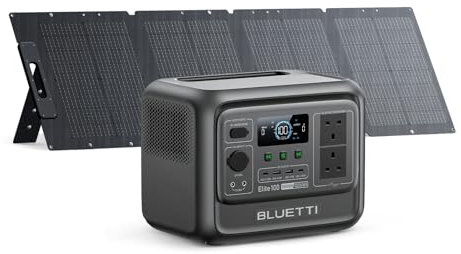 BLUETTI Solar Generator Elite 100 V2 (2025 New) with 100W Solar Panel Included, 1024Wh Portable Power Station w/ 4 1800W AC Outlets, 35% Smaller, Ideal for Camping, Emergencies, Backup Power