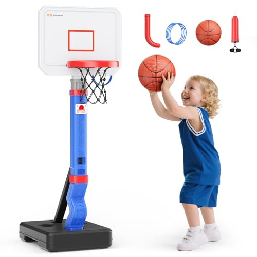 Canasta de baloncesto para niños para exteriores e interiores, con soporte, altura ajustable, 67-133 cm, mini canasta de baloncesto para interiores, para habitaciones, juguetes, niños y niñas, 3-8