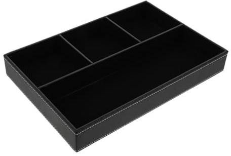Beaupretty Leather Desktop Storage Box with Multi Compartment Tray for Forks Cutlery and Sundries Organizer Black Jewelry and Kitchenware Holder for Dining and Home