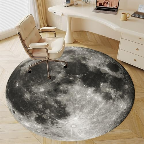 Odot Alfombra para Silla de Escritorio Redonda, Alfombra Protectora Suelo Silla Ruedas Antideslizante Gaming, Tapete de Protección de Oficina, para Suelos Duros Parqué (Luna,60cm)