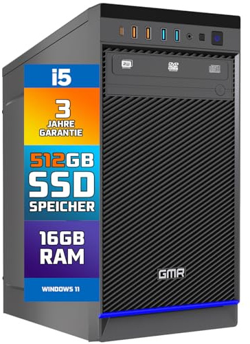 GMR Ultra i5 Office PC - Business Office Computer | 3 Jahre Garantie | 16 GB RAM | 512GB SSD M.2 | DVD±RW | USB 3 | Windows 11 Pro | WiFi-Bluetooth