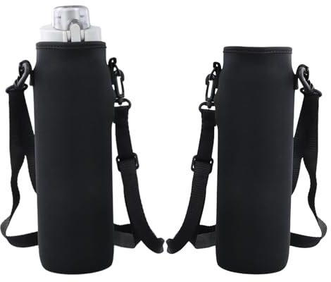 Novocloud 2 Pcs Bolsa de Botella de Agua, Fundas Portátiles para Botellas de Agua 8x22cm Bolsa con Bandolera para botella de Agua con Correa de Hombro Ajustable para Correr Senderismo Ciclismo Camping