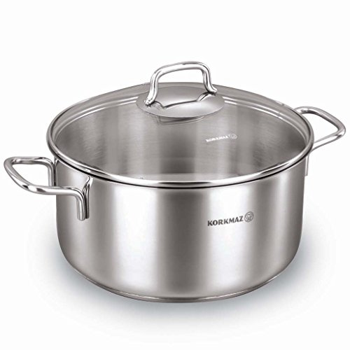 Korkmaz Perla Induktionsfärdig gryta i rostfritt stål med tre lager inkapslad bas med lock (3,7 Qt)