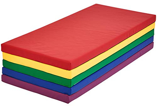 Amazon Basics Memory Foam Rest Nap Mats for Daycare with Name-Tag Holder, Non-Slip Bottom, Easy to Clean, Assorted, 48L x 22W x 2Th, 5-Pack