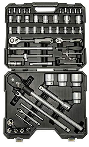 Steckschlüssel Satz 1/4 + 1/2 + 3/4 gefüllt mit Knarren und Sechskant Einsätzen | Profi Werkzeugkoffer | KFZ Werkzeug Schrauber Set | No.3980 | GIANT | WGB