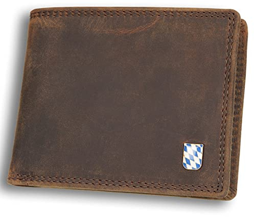 hodalump - Premium Echt-Leder Geldbörse mit RFID-Schutz & Münzfach - Geldbeutel für Herren - Portmonee aus Büffelleder - Portemonnaie aus Echtleder - Ledergeldbeutel Brieftasche mit Prägung Bayern