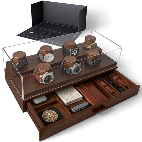 Holme & Hadfield Eleva tu colección de relojes con The Collector – Vitrina de reloj premium para 7 relojes – Regalo para hombres – Caja de reloj de madera para hombre y caja de reloj – Garantía de por