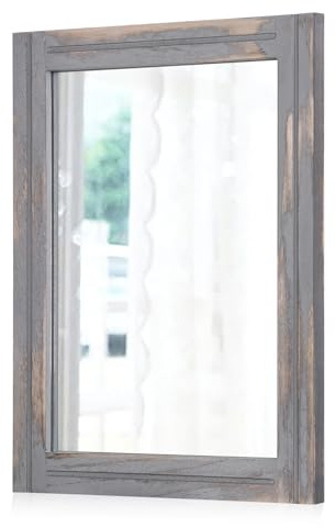 AAZZKANG Spiegel mit Holzrahmen 65 x45 cm rechteckig, rustikaler Wandspiegel, Bauernhaus, dekorativer Hängespiegel für Badezimmer, Wohnzimmer, Schlafzimmer