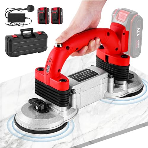 MXBAOHENG Elektrischer Fliesenrüttler 200kg 6 Gänge Fliesenvibrator mit 2 Akku 21 V 2000mA Fliesenverlegemaschine Vibrator für Fliesen mit Doppel-Saugnapf Fliesen Vibrationsgerät für 180*180cm Fliesen