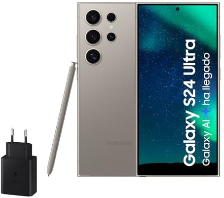 Samsung Galaxy S24 Ultra y Cargador 45W, Teléfono Móvil con IA, Smartphone Android, 12 GB RAM, 512 GB Almacenamiento, Cámara 200MP, S Pen, Batería Larga Duración, Gris Titanium (Versión Española)