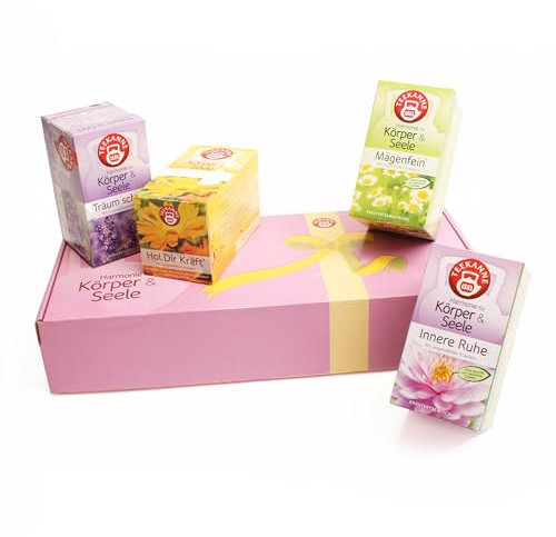 Teekanne Wohlfühl-Geschenkbox Körper & Seele mit vier verschiedenen Teesorten je 34g, 20 Teebeutel pro Sorte, Geschmacksrichtungen wie Hol dir Kraft, Magenfein, Träum schön & Innere Ruhe