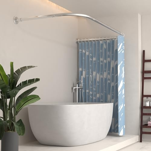YOFOQ Duschvorhangstange U Form, 75x170x75cm, Edelstahl Gebohrt Verstellbare Duschvorhangstange, Keine Deckenhalterung Erforderlich,Badewanne Mit 16 Haken