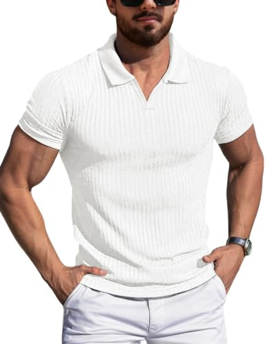 AIYINO Mens Polo Shirts Cool Knit Summer Daily Casual Golf Tops White M