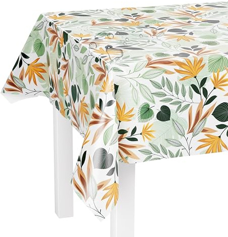LILENO HOME Bordsduk, tvättbar, som metervara, 180 x 140 cm (skärkant) i nordiska löv naturmotiv – vaxduk vattenavvisande perfekt som bordsduk eller bordslöpare för öltält-set