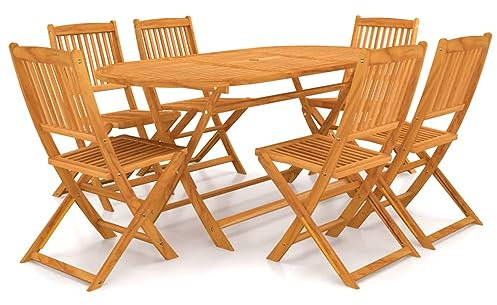 Somanki 7-TLG. Garten-Essgruppe Klappbar Massivholz Akazie, Esstisch Mit Stühlen Set, Gartenmöbel Sitzgruppe, Balkon Möbel, Gartenlounge Set, Terrassenmöbel, Balkonmöbel Set - 3060197