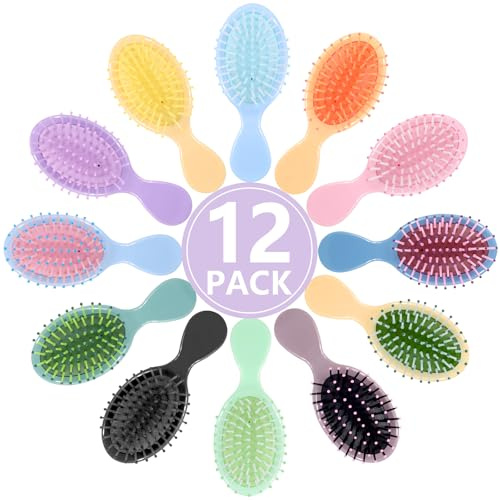Phyyixs 12 Pack Mini Detangling Brushes - 12 Colors for Wet & Dry Hair, Compact Travel Hairbrush for Teens & Adults, Perfect for Bridesmaid Gifts, Party Favors & Stocking Stuffers
