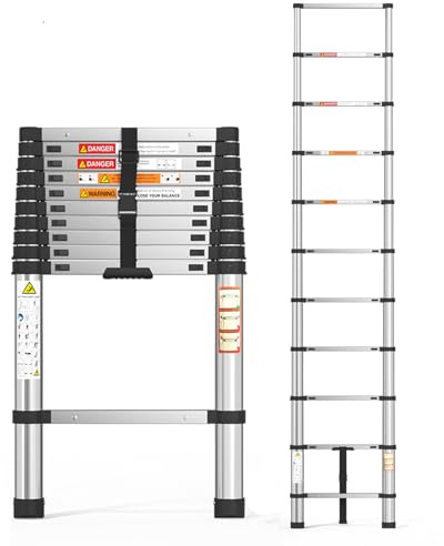 Telescopic Ladder, Portable Heavy Duty Stainless Steel Roof Ladder Adjustable Extendable Height, Max Load150kg/330lb for Home, Attic Access, Warehouse Work (3.2m(10.5ft))
