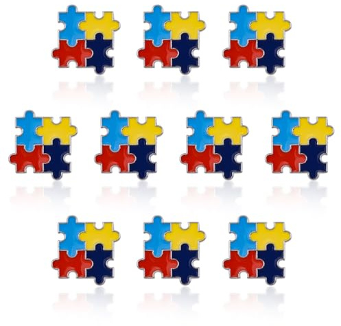 WANDIC 10 Pines de concienciación sobre el Autismo Insignia de Cuidado, Mini Broche de Metal,Pin de Solapa para Autismo,Insignia portátil para decoración