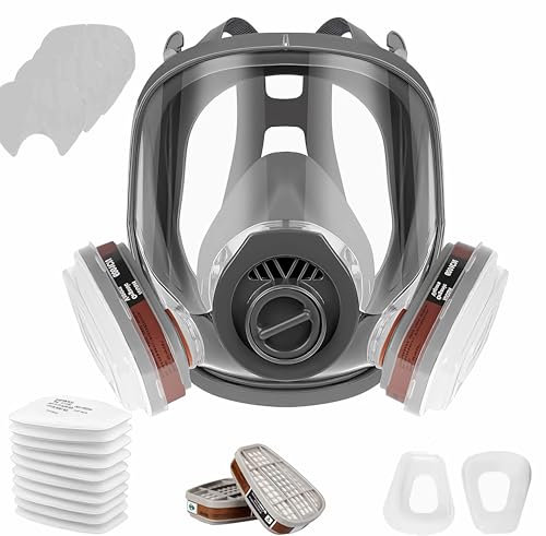 Wiederverwendbare Vollgesichtsmaske Atemschutzmaske, Staubmaske mit Filter, 10 Filterbaumwolle,5 Schützen Membran ,für Malerei schützt, Gas, Farbe, Staub, Chemikalien und anderem Arbeitsschutz