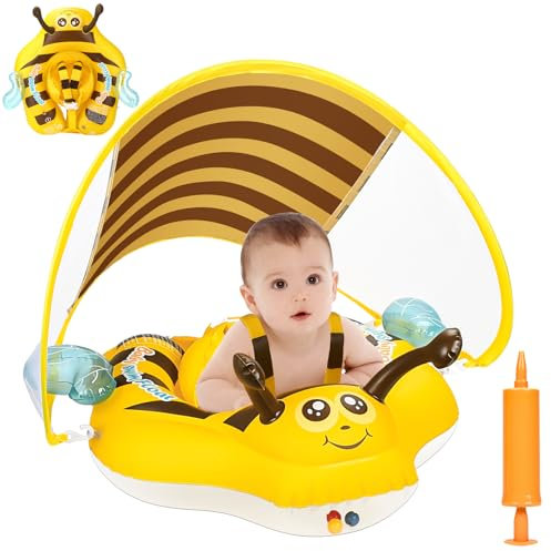 Schwimmring Baby mit Abnehmbarem Sonnendach, Baby Schwimmhilfe mit UPF50+ UV-Schutz, Schwimmreifen Lustiges Wasserspielzeug, Aufgerüsteter Schwimmring für ab 3-12 Monate (Basis)