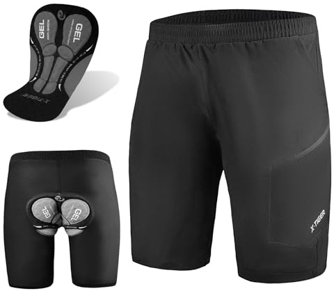 X-TIGER Short VTT Cycliste Homme Rembourré 5D Montagne Cyclisme Shorts Velo avec Poches Zippées