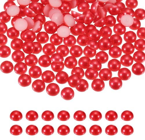 sourcing map Lot de 1 500 demi-perles en plastique à dos plat de 4 mm pour loisirs créatifs, vêtements, gobelets, chaussures, embellissement, ongles (rouge)