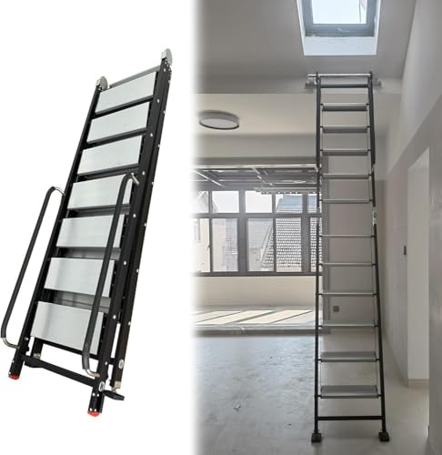 Scala per Soppalco Scale per Soffitta Lunghe, Scala Pieghevole per Soffitta per Botola sul Tetto, Scale Antincendio,N(Size:8 step-257cm(8.4ft))